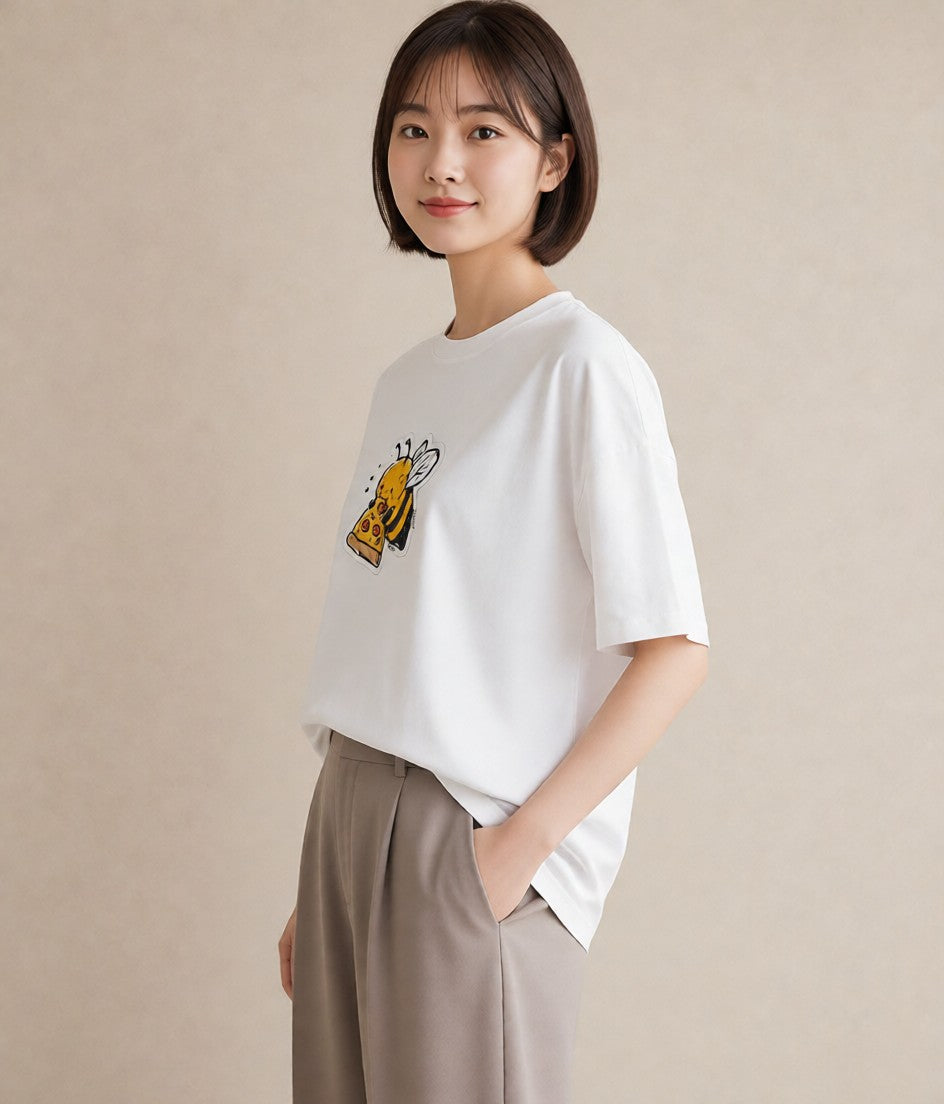 プリントTシャツ レディース みつばち 昆虫 虫 イラスト 水彩風 ホワイトデー 春服 白T YMAZO