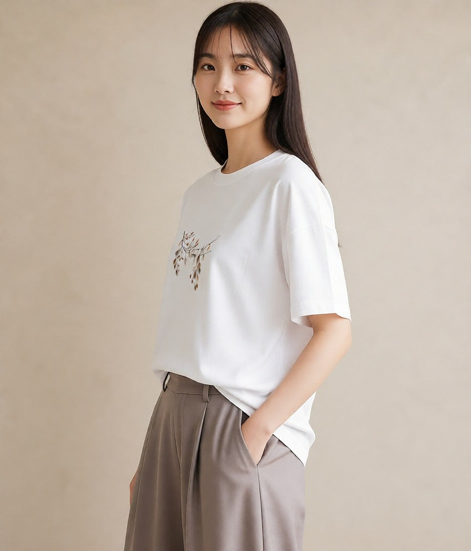 デザインTシャツ レディース 洗濯物 風 ナチュラル アンティーク イラスト 上品 誕生日プレゼント 綿100 白T YMAZO