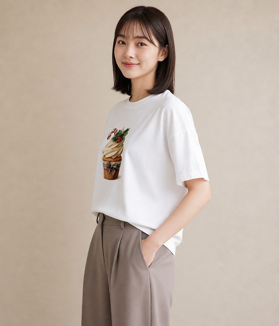 プリントTシャツ レディース マフィン 食べ物 フード イラスト モード レイヤード 友達ギフト 白T YMAZO