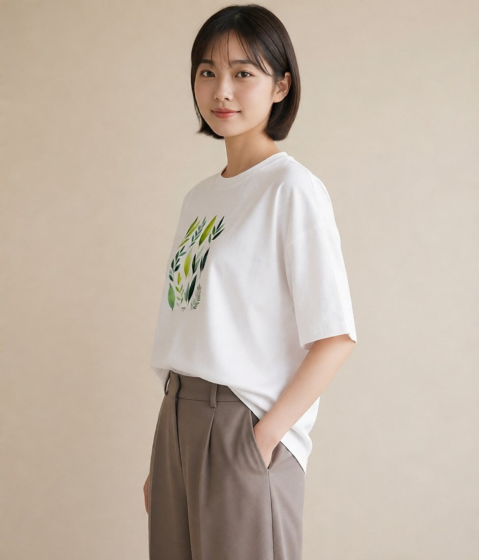 半袖Tシャツ レディース ボタニカル 植物 イラスト レトロ ペアコーデ 秋コーデ 白T YMAZO