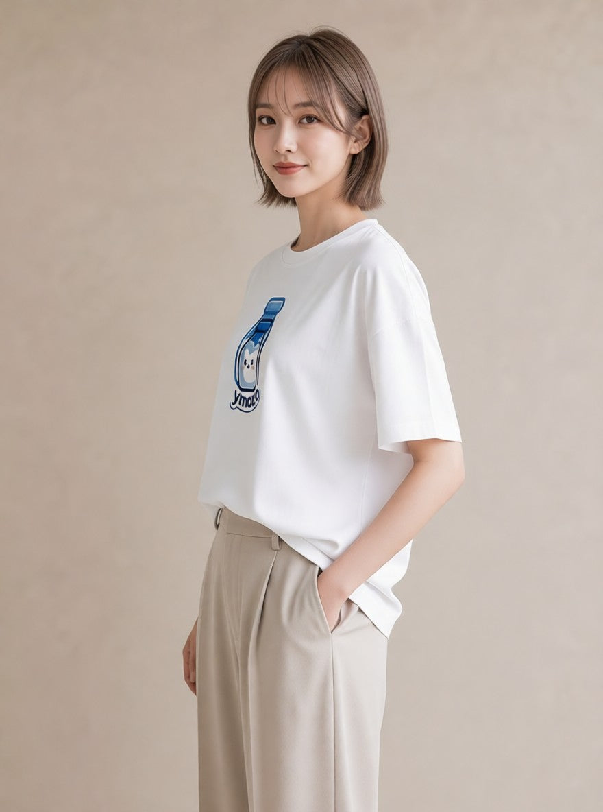 Tシャツ レディース ミルク 食べ物 フード イラスト ナチュラル ミセス 春コーデ 白T YMAZO