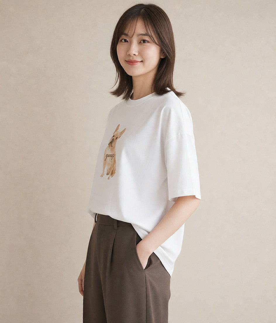 プリントTシャツ レディース フレンチブルドッグ フレブル 犬 いぬ イラスト 休日コーデ 春コーデ 姉妹 白T YMAZO