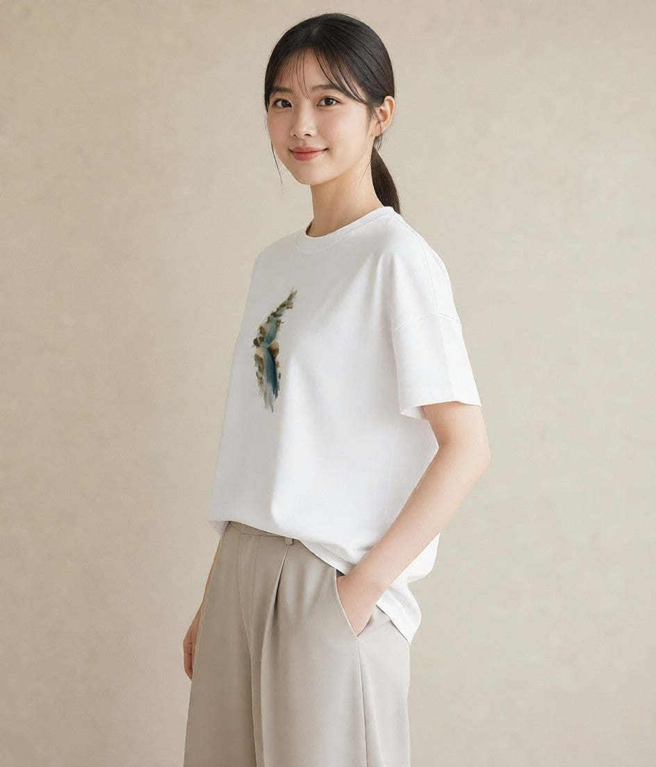 グラフィックTシャツ レディース 小川 橋 せせらぎ ナチュラル アンティーク イラスト アート風 在宅 公園 白T YMAZO