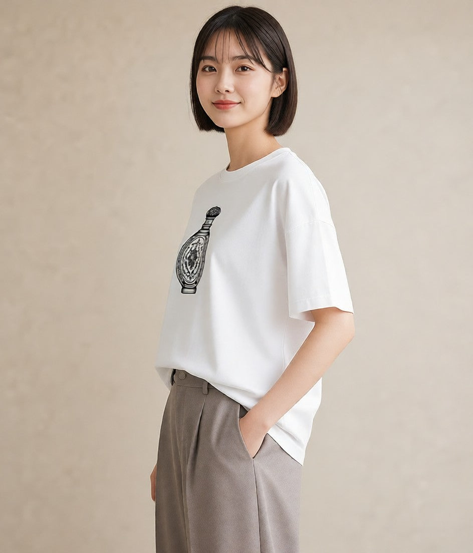 Tシャツ レディース 香水 香水瓶 パフューム イラスト きれいめカジュアル レイヤード 友達ギフト 白T YMAZO