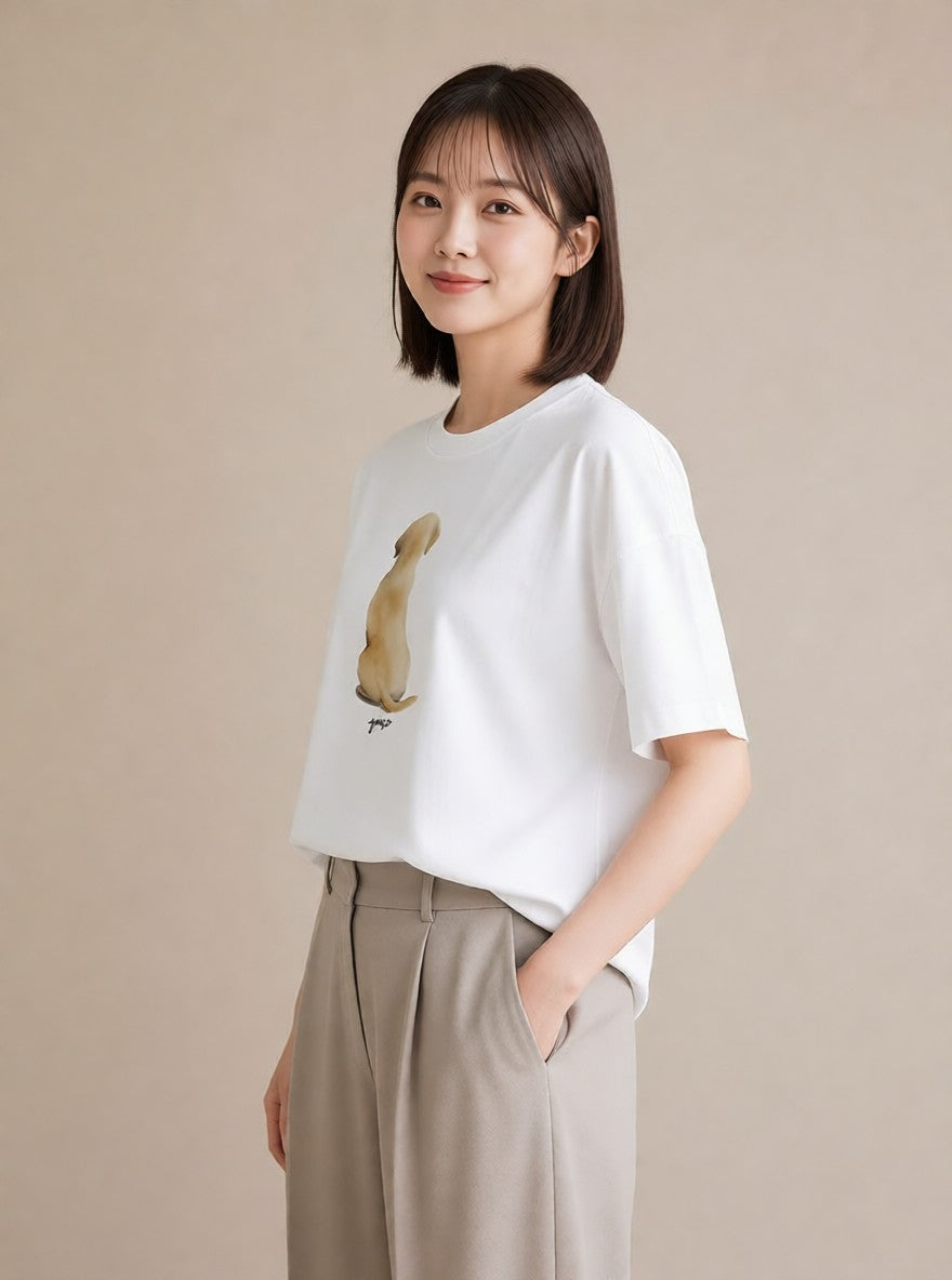 デザインTシャツ レディース ラブラドールレトリバー 犬 いぬ イラスト 上品 おしゃれギフト 社会人 白T YMAZO