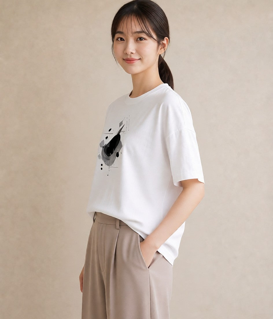 プリントTシャツ レディース 幾何学 ミニマル ジオメトリック イラスト 水彩風 旅行 母娘コーデ 白T YMAZO