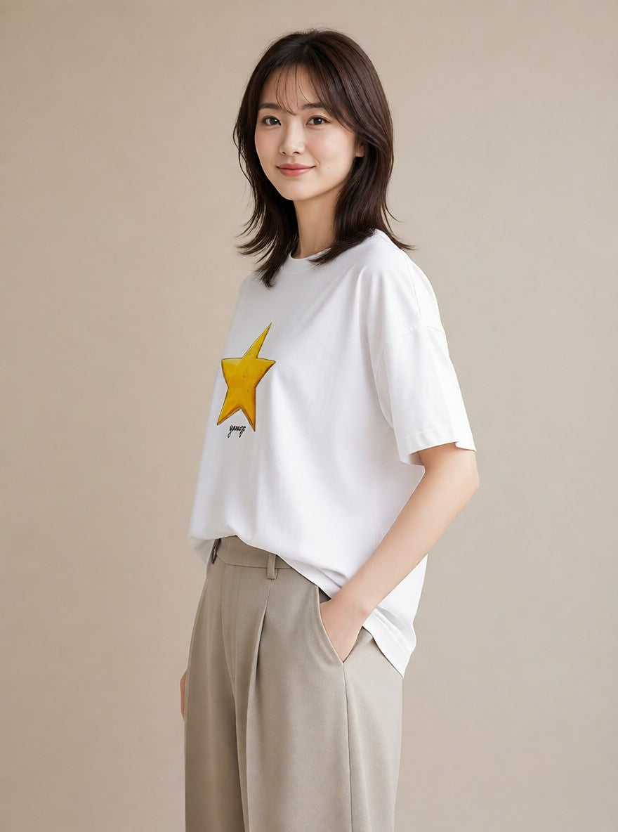 Tシャツ レディース 流れ星 星空 宇宙 イラスト 普段使い 自分用 ルームウェア 白T YMAZO