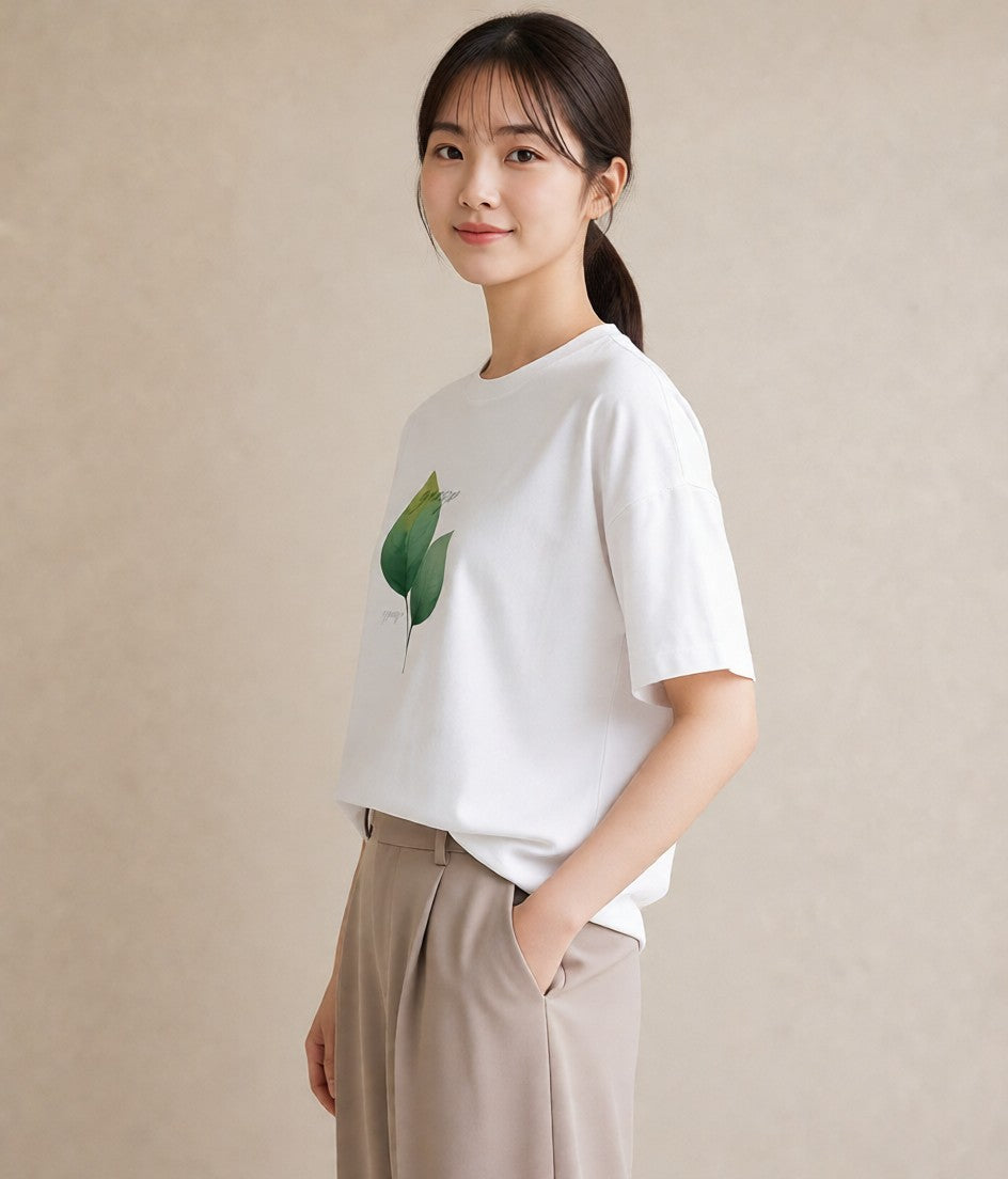 Tシャツ レディース モンステラ 植物 ボタニカル イラスト 淡色 綿100 デート 白T YMAZO