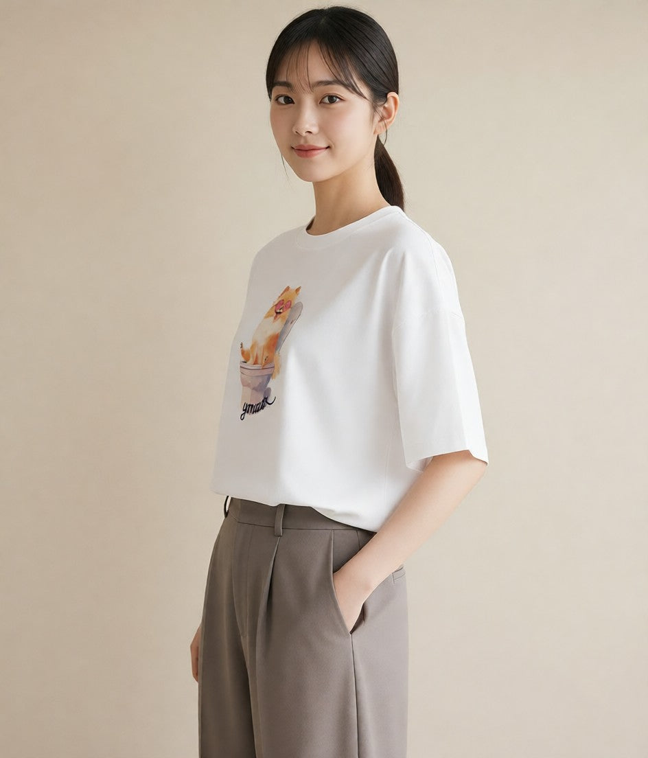 グラフィックTシャツ レディース ポメラニアン ポメ 犬 いぬ イラスト シック 送別ギフト 通勤 白T YMAZO