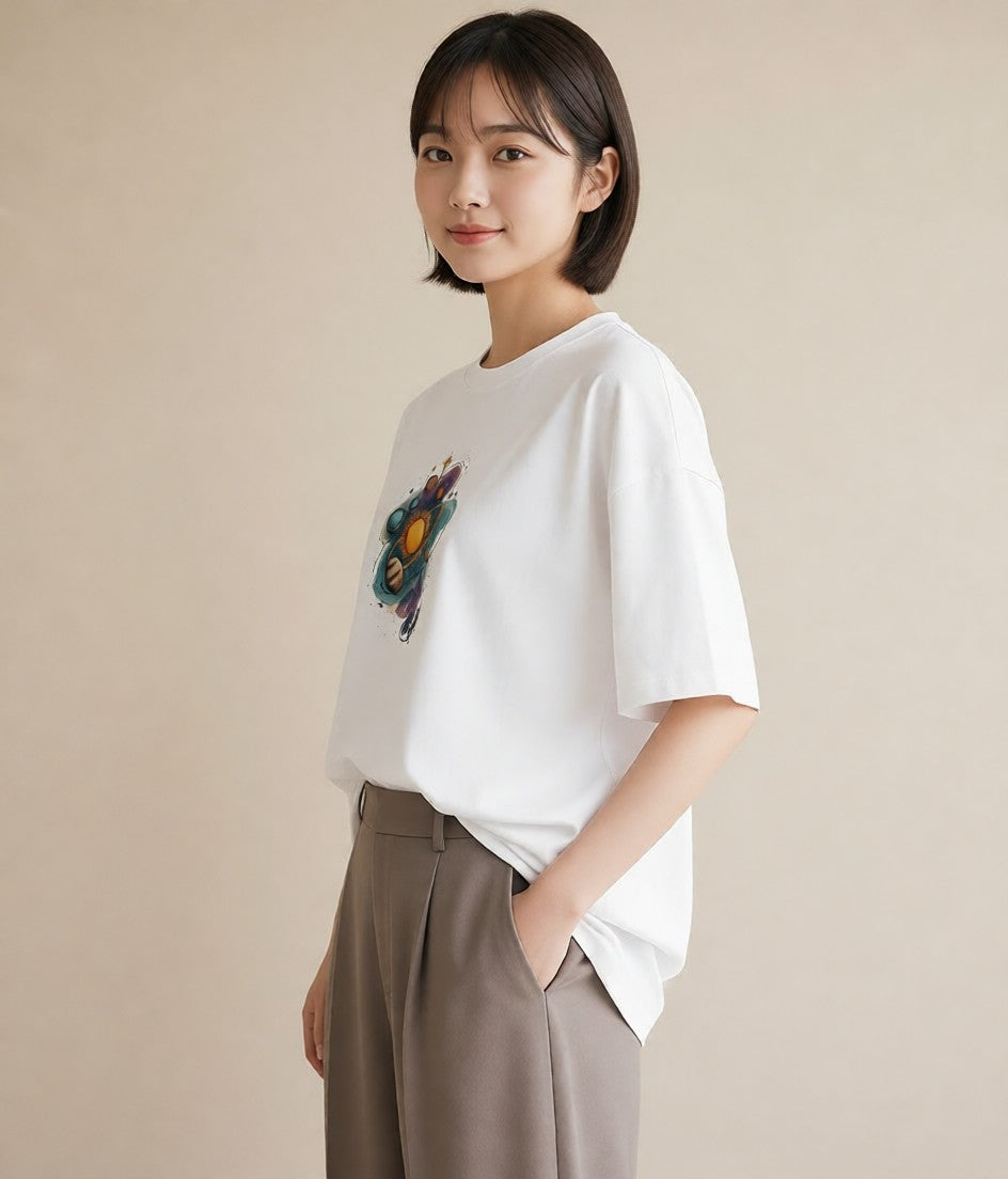 半袖Tシャツ レディース 水瓶座 星空 宇宙 イラスト カフェコーデ カフェ巡り 女子会 白T YMAZO