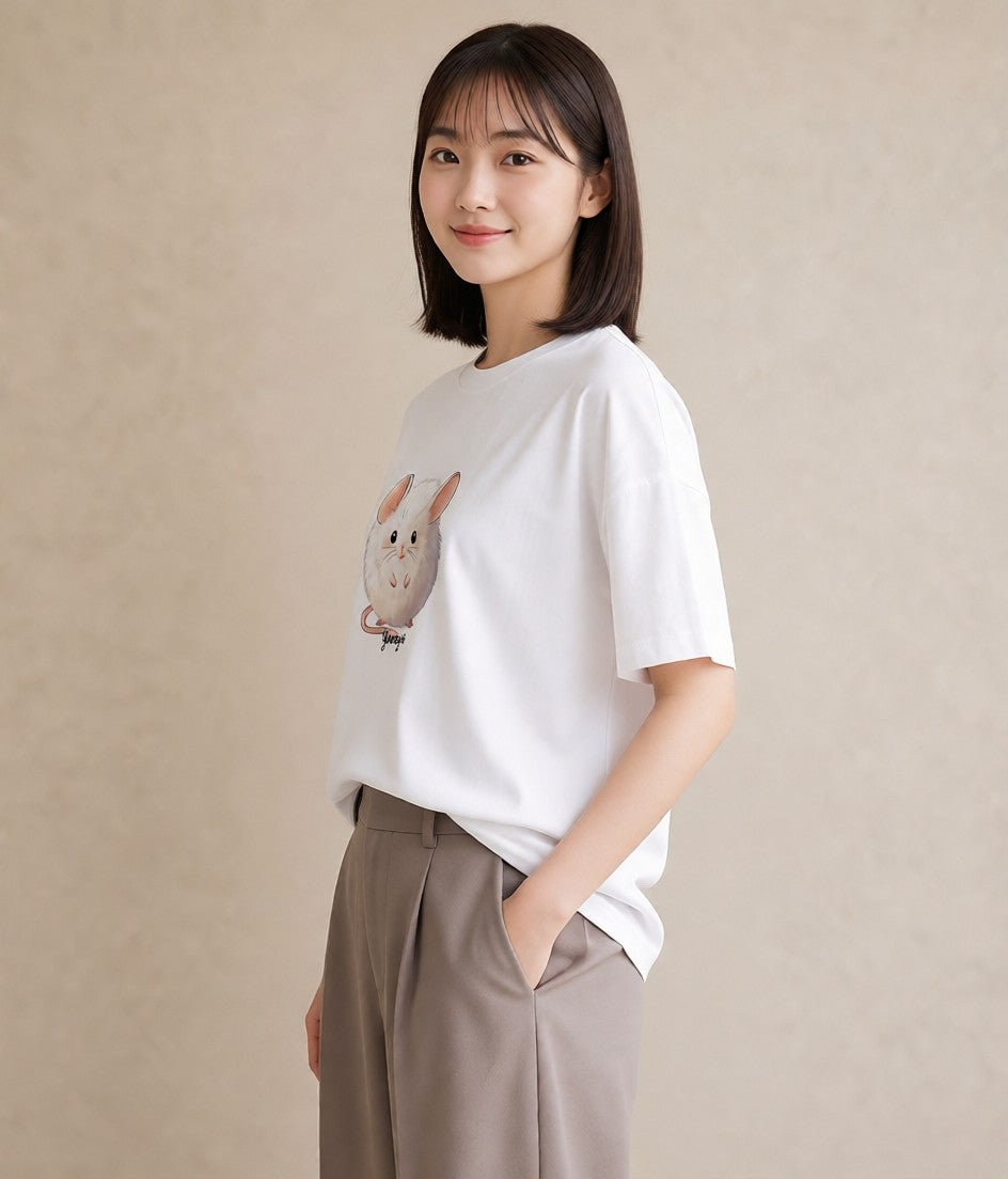 半袖Tシャツ レディース ロボロフスキー ペット 動物 イラスト レトロ クリスマス 旅行 白T YMAZO