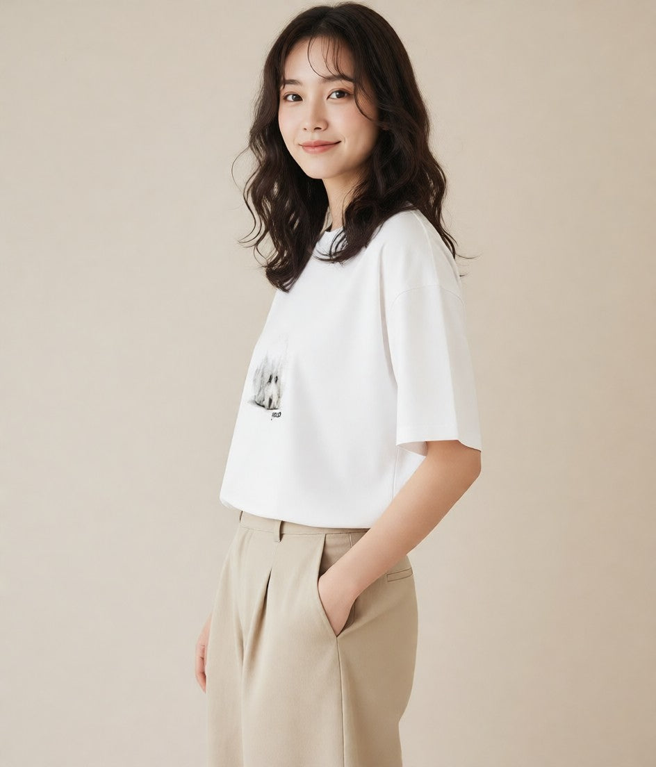 プリントTシャツ レディース ビションフリーゼ 犬 いぬ イラスト 手描き風 お揃い 親子 白T YMAZO