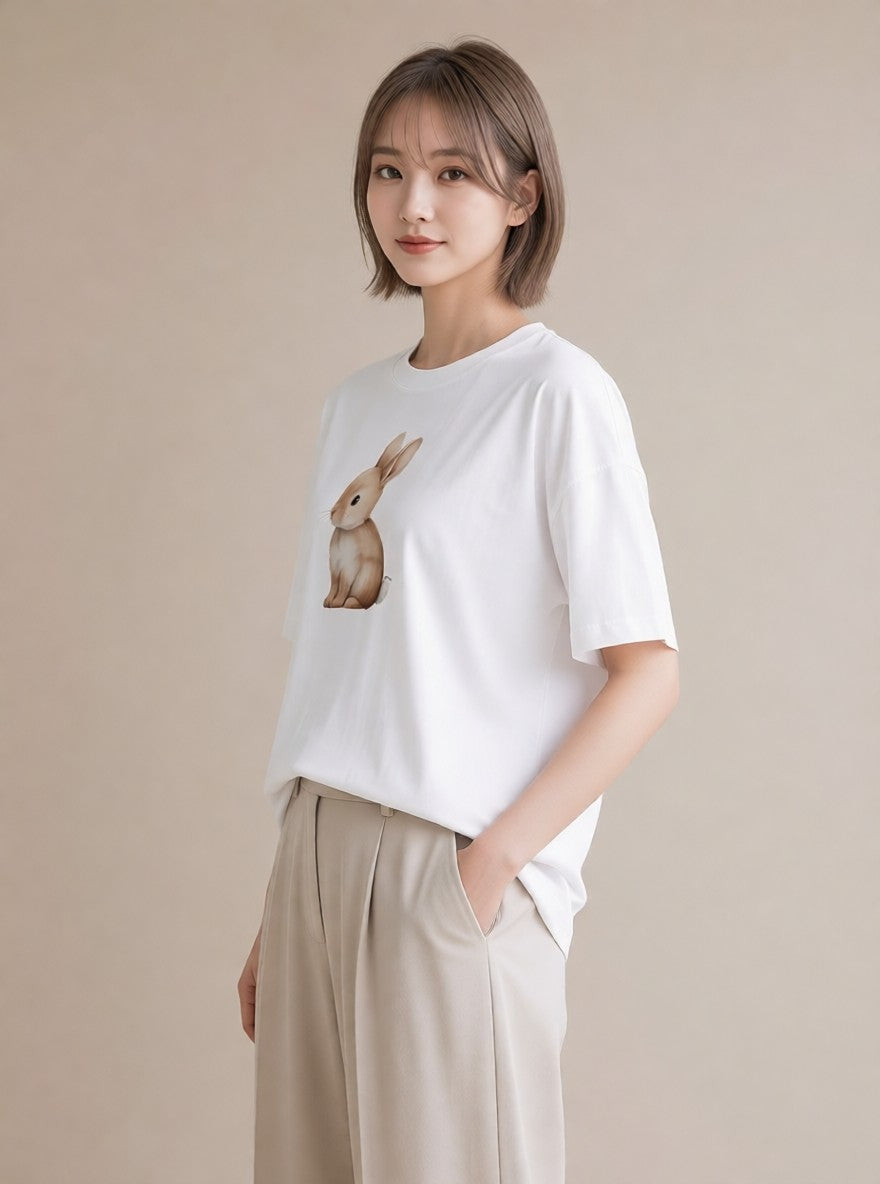 Tシャツ レディース チンチラ ペット 動物 イラスト 北欧風 友達ギフト 部屋着 白T YMAZO