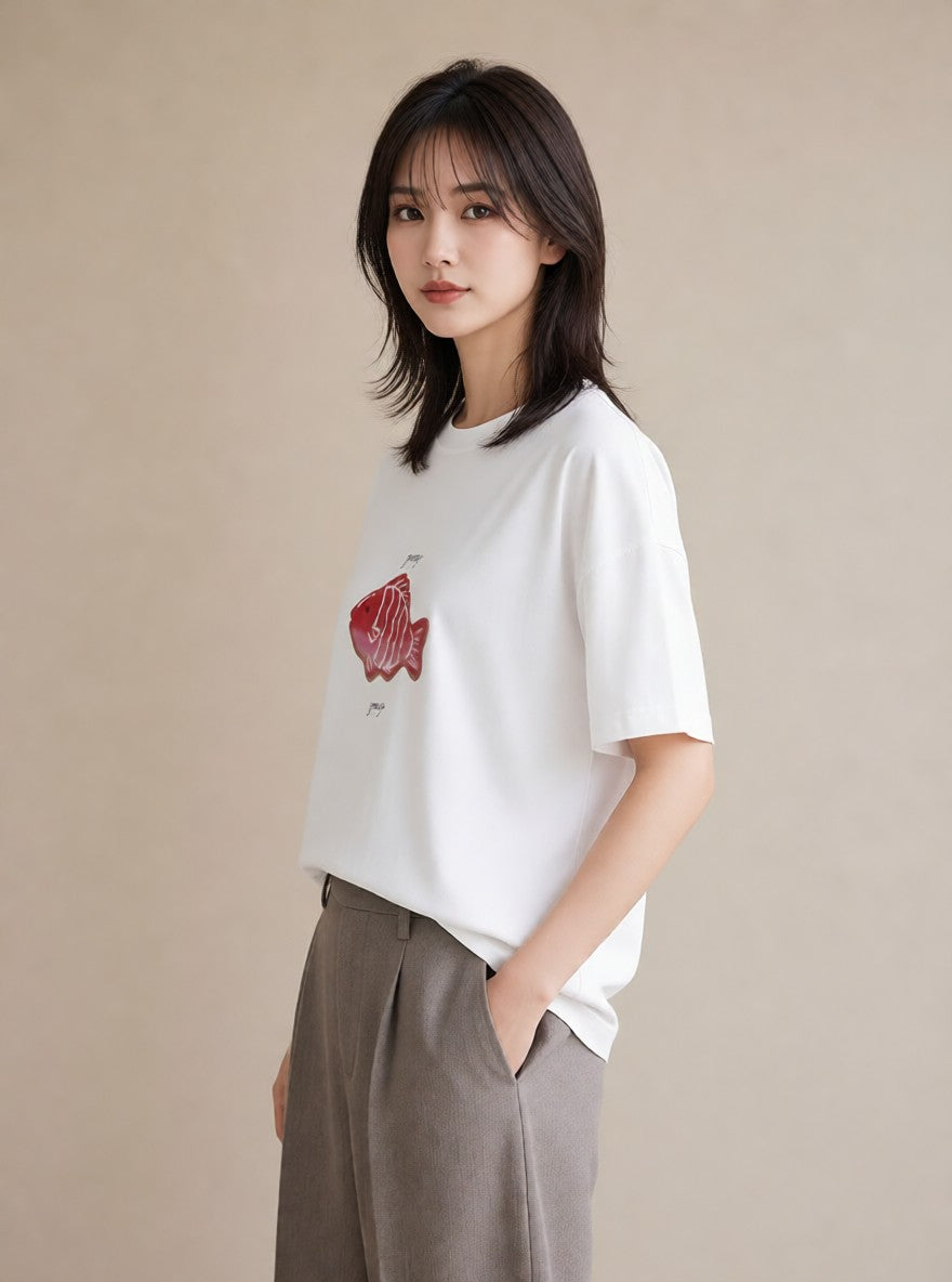 グラフィックTシャツ レディース お寿司 食べ物 フード イラスト 線画 部屋着 女性向けギフト 白T YMAZO