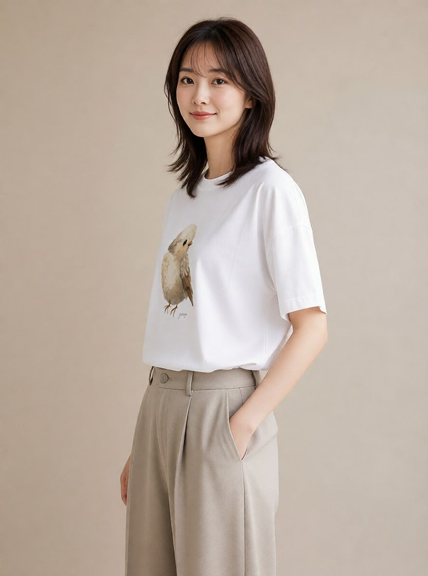 グラフィックTシャツ レディース 桜文鳥 ペット 動物 イラスト 旅行コーデ 普段着 週末コーデ 白T YMAZO