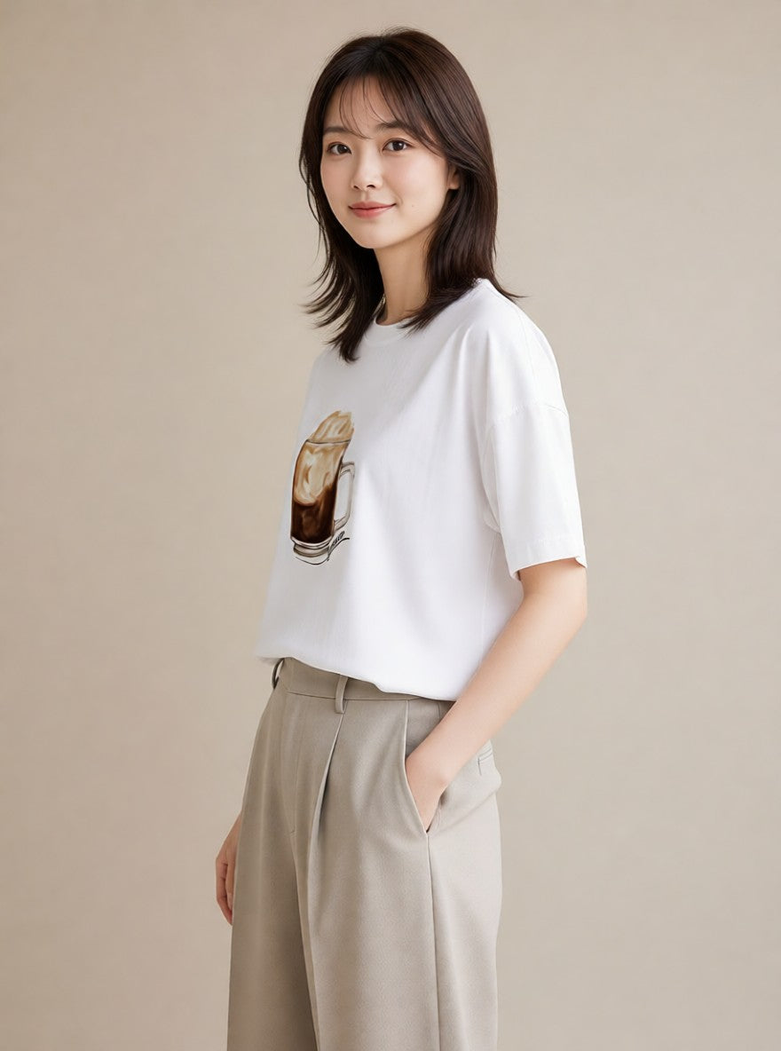 グラフィックTシャツ レディース カフェラテ 食べ物 フード イラスト 北欧風 姉妹 送別ギフト 白T YMAZO