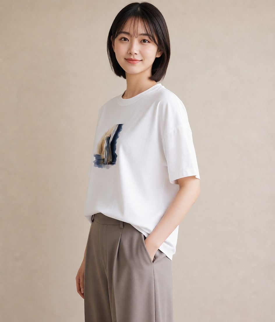 Tシャツ レディース シャム柄 猫 ねこ イラスト ポップ 普段着 週末コーデ 白T YMAZO