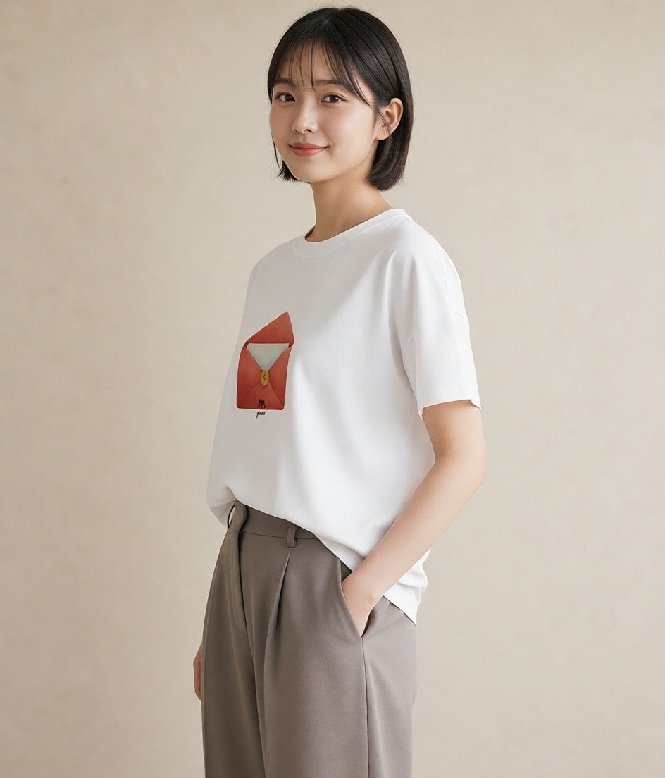 グラフィックTシャツ レディース 封蝋 手紙 アンティーク ナチュラル イラスト 手描き風 クリスマス 旅行 白T YMAZO