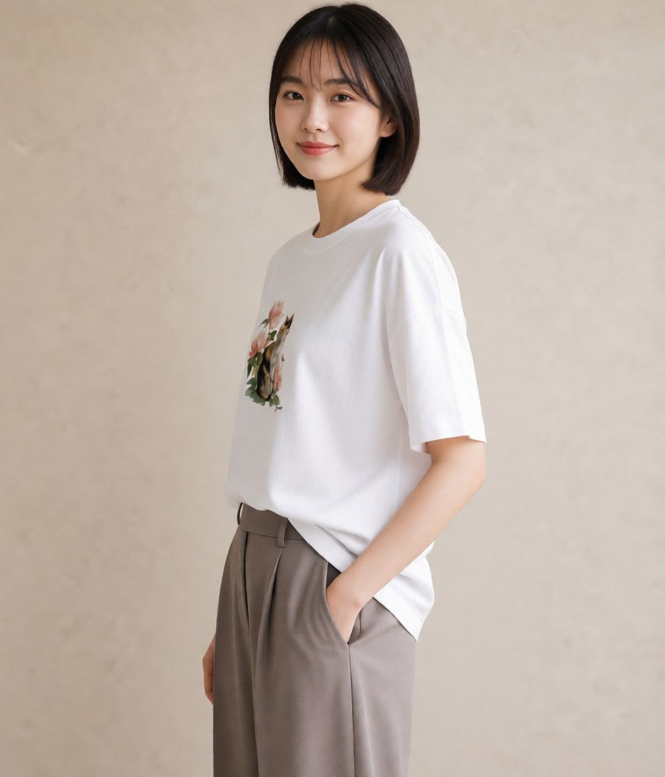 デザインTシャツ レディース ペルシャ 猫 ねこ イラスト カフェコーデ 春コーデ 姉妹 白T YMAZO