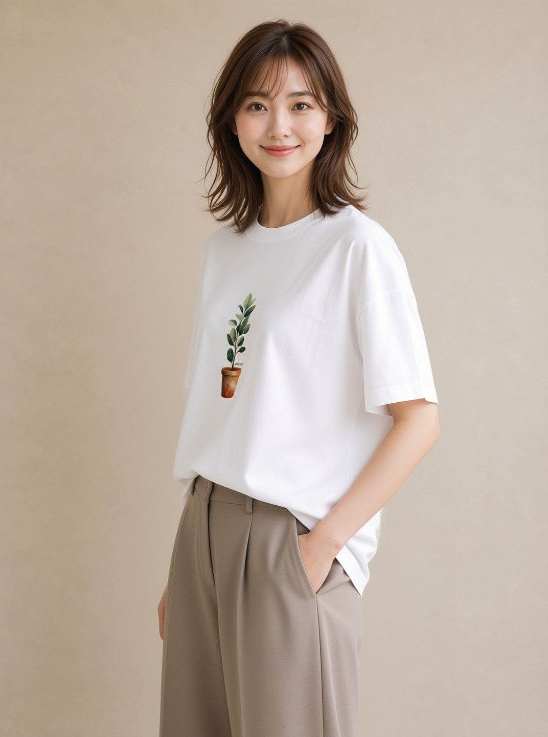 半袖Tシャツ レディース つる 植物 ボタニカル イラスト 可愛い ラフ レイヤード 白T YMAZO