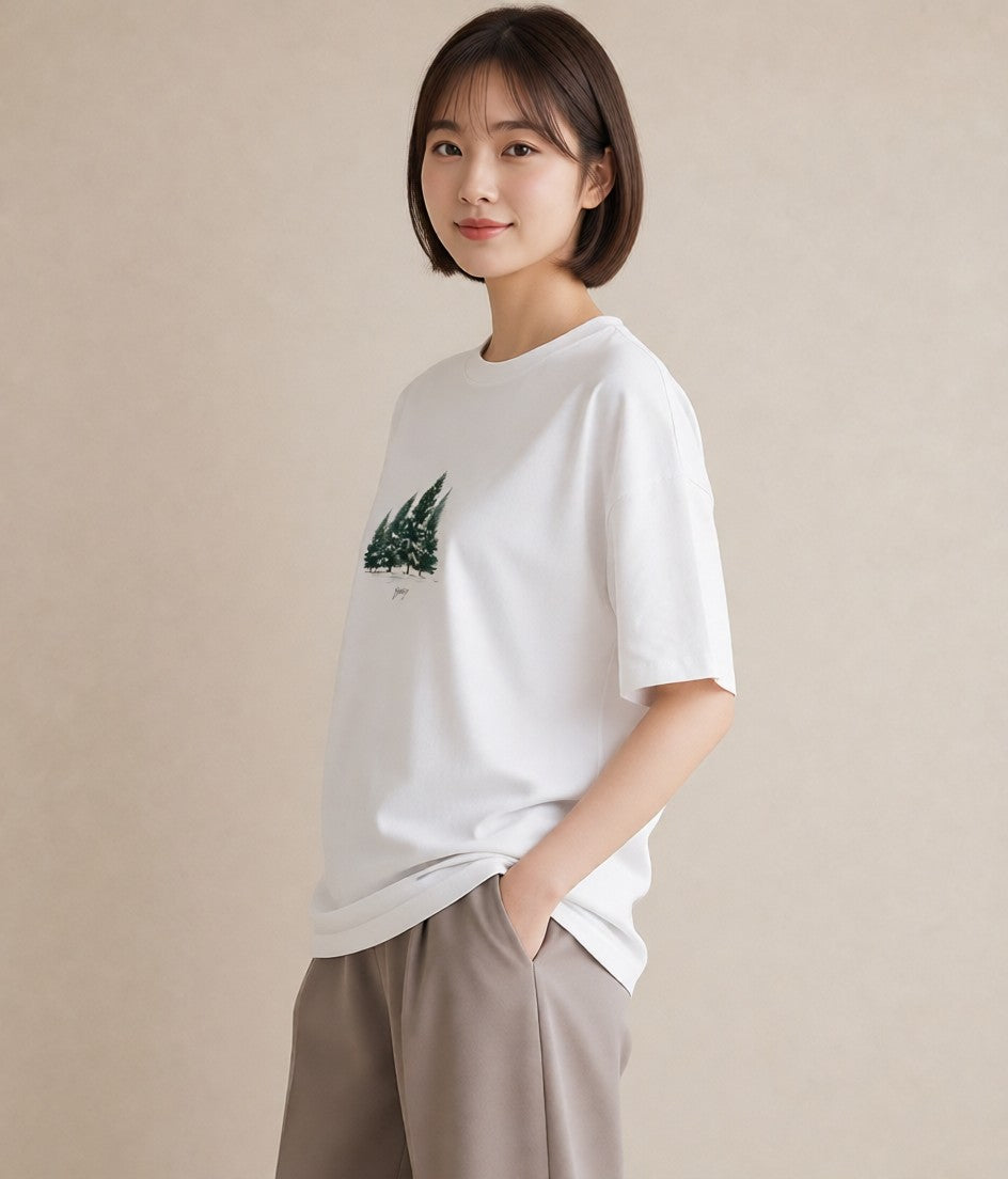 プリントTシャツ レディース 雪 星空 宇宙 イラスト 旅行コーデ 春コーデ 姉妹 白T YMAZO