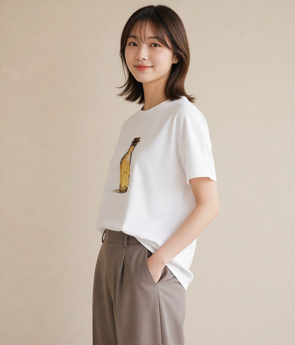 デザインTシャツ レディース ミルク 食べ物 フード イラスト 手描き風 休日 ペアコーデ 白T YMAZO