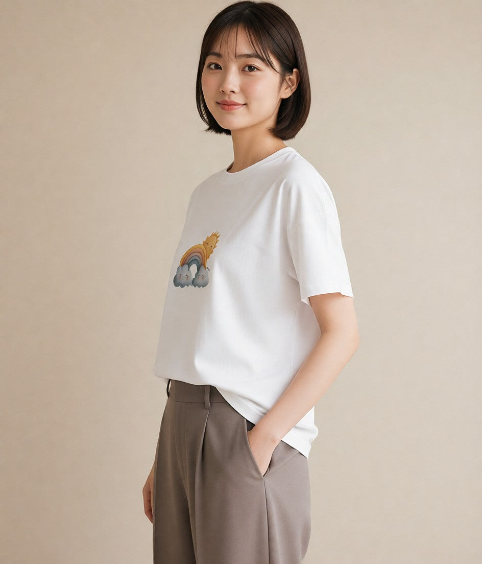 デザインTシャツ レディース 雲 星空 宇宙 イラスト 旅行コーデ 休日 ペアコーデ 白T YMAZO