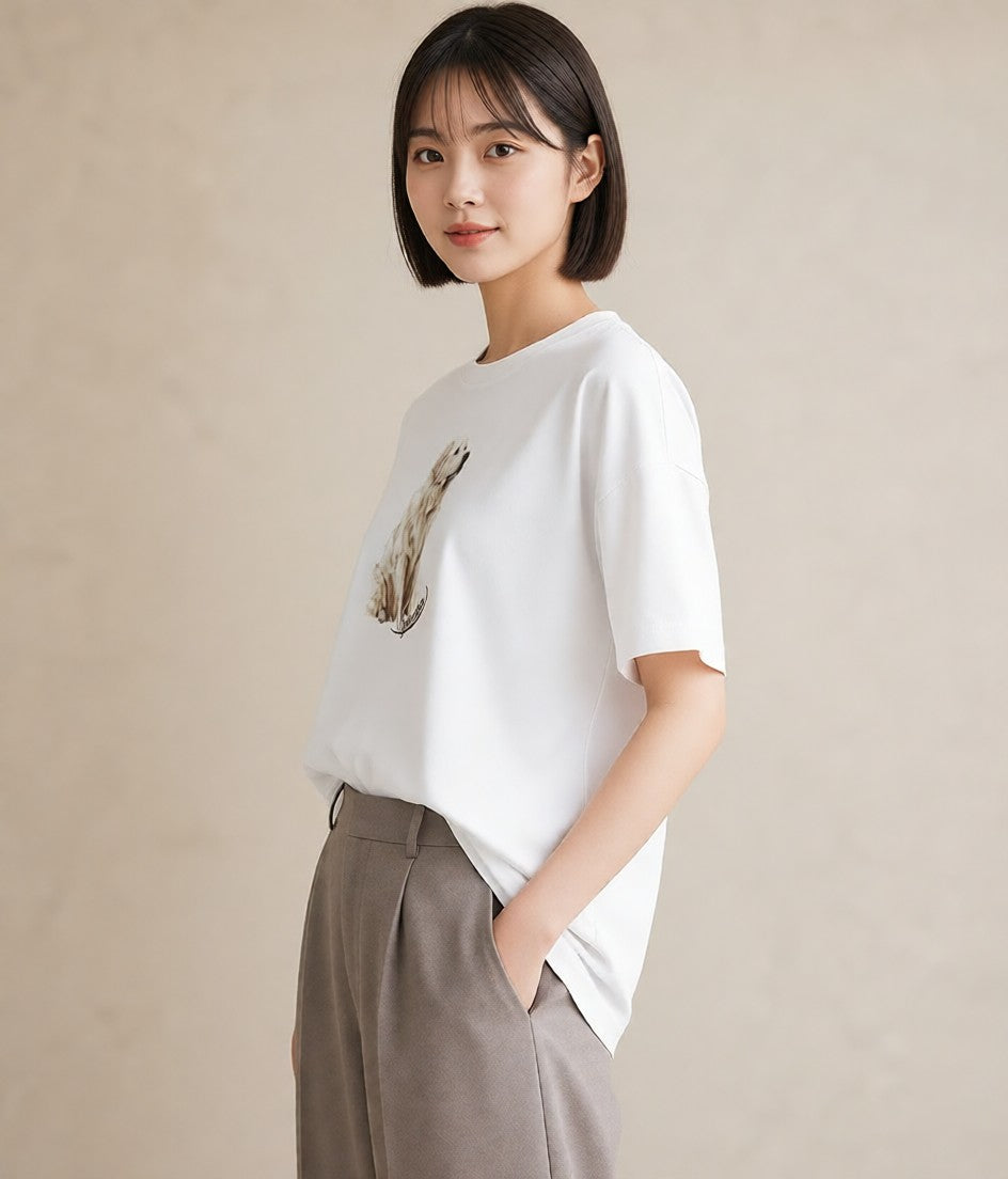 デザインTシャツ レディース 老犬 犬 いぬ イラスト カジュアル カフェ巡り 女子会 白T YMAZO