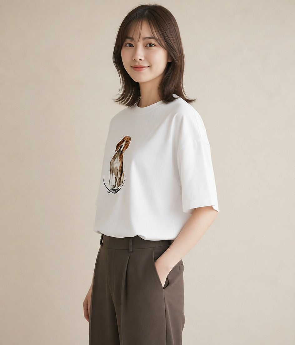 プリントTシャツ レディース ビーグル 犬 いぬ イラスト 休日コーデ 女子会 お揃い 白T YMAZO