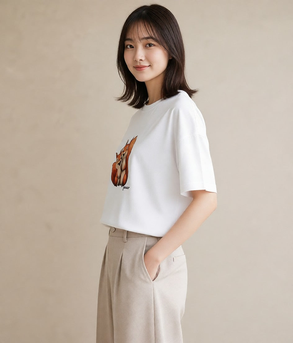 Tシャツ レディース シマリス ペット 動物 イラスト レトロ クリスマス 旅行 白T YMAZO