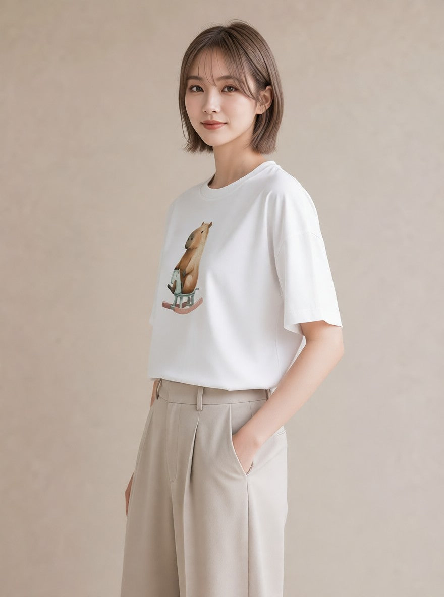 Tシャツ レディース デグー ペット 動物 イラスト ラフカジュアル お揃い 親子 白T YMAZO