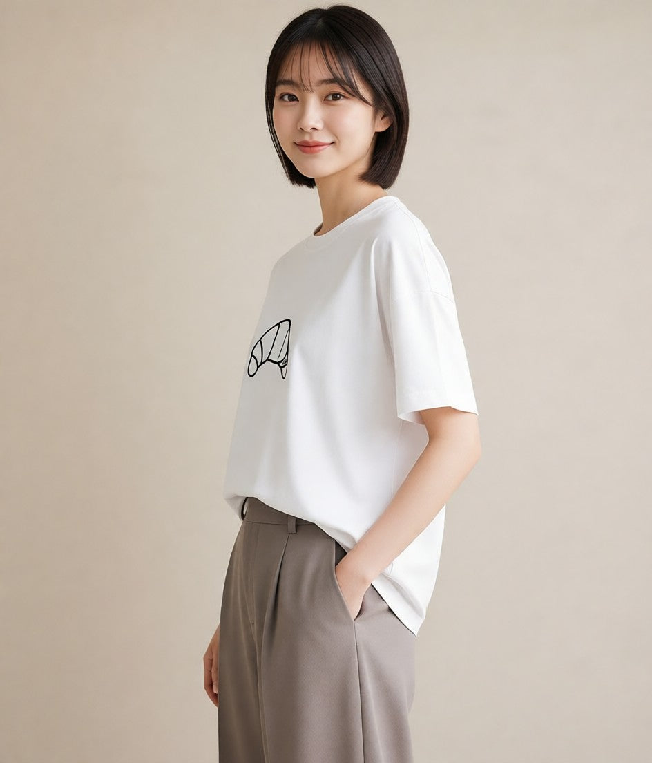 プリントTシャツ レディース クロワッサン 食べ物 フード イラスト 抜け感 女性 旅行用 白T YMAZO