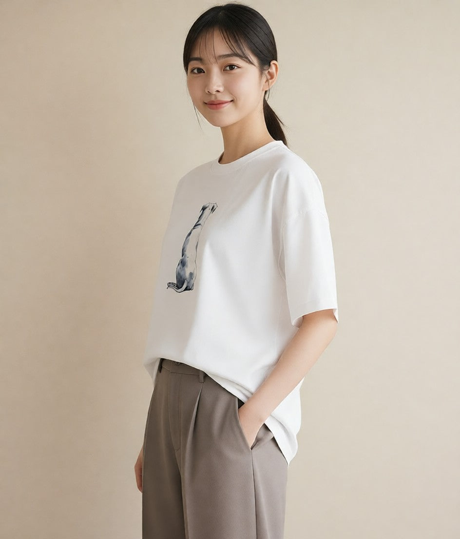 デザインTシャツ レディース わんちゃん 犬 いぬ イラスト ボタニカル カジュアルコーデ 買い物 白T YMAZO