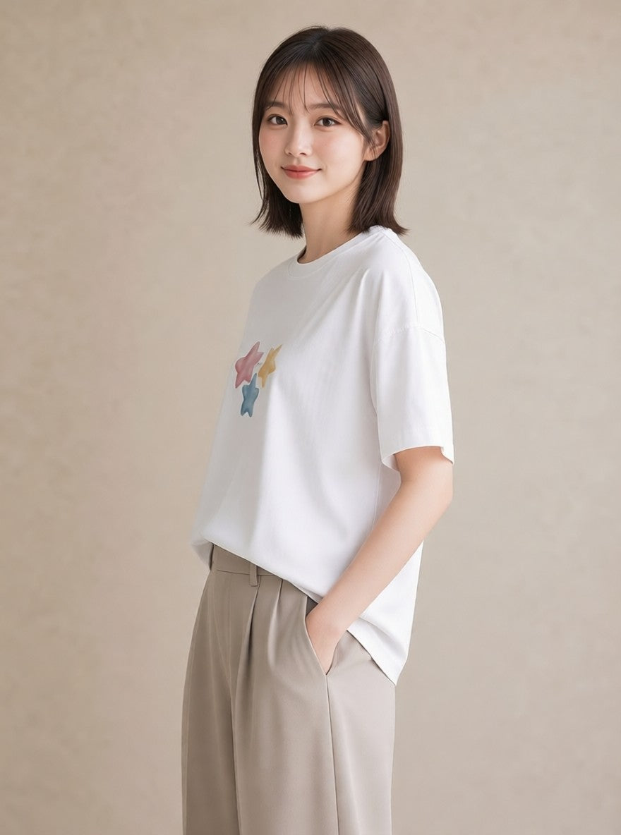 プリントTシャツ レディース 星空 宇宙 イラスト ニュアンス 敬老の日 ホワイトデー 白T YMAZO