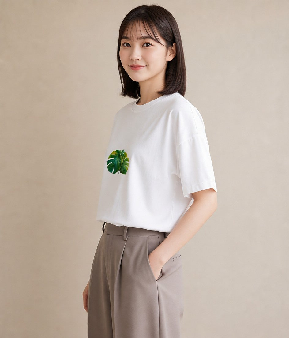 グラフィックTシャツ レディース モンステラ 植物 ボタニカル イラスト きれいめカジュアル 海 カフェ巡り 白T YMAZO