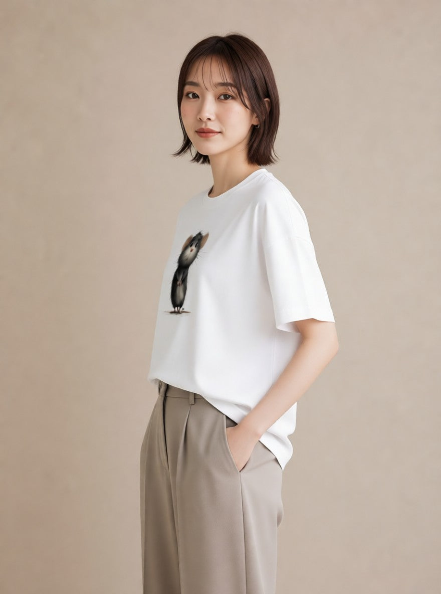グラフィックTシャツ レディース ジャンガリアンハムスター ペット 動物 イラスト ラフカジュアル 買い物 夏コーデ 白T YMAZO