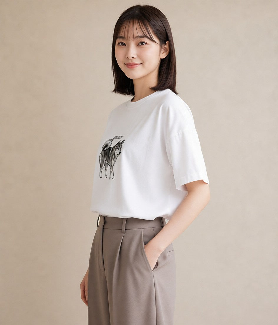 グラフィックTシャツ レディース 秋田犬 犬 いぬ イラスト モード 春コーデ 姉妹 白T YMAZO