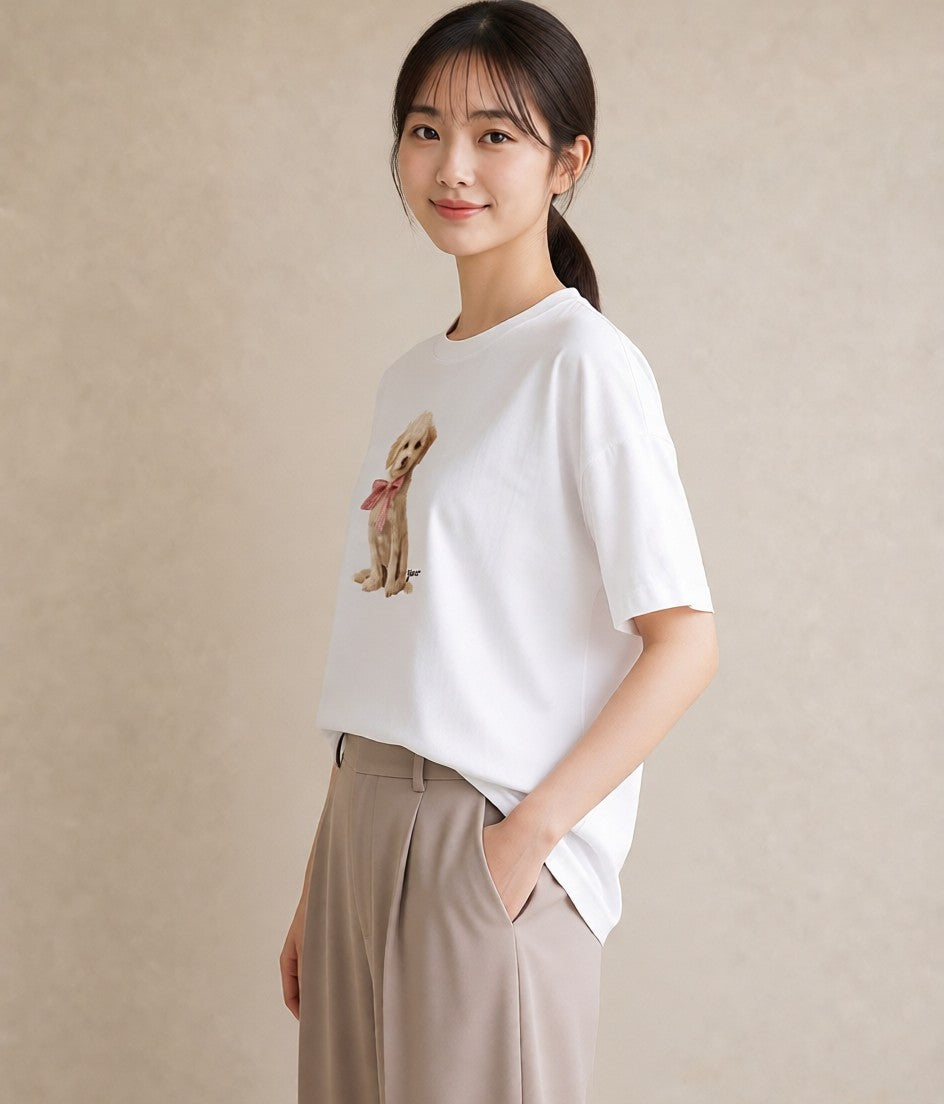 デザインTシャツ レディース わんちゃん 犬 いぬ イラスト 普段使い 友達ギフト 部屋着 白T YMAZO