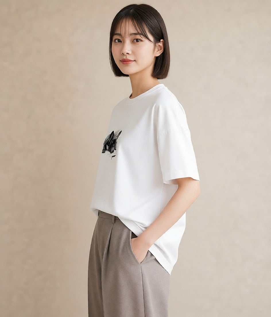 グラフィックTシャツ レディース フレンチブルドッグ フレブル 犬 いぬ イラスト 個性的 誕生日プレゼント 綿100 白T YMAZO