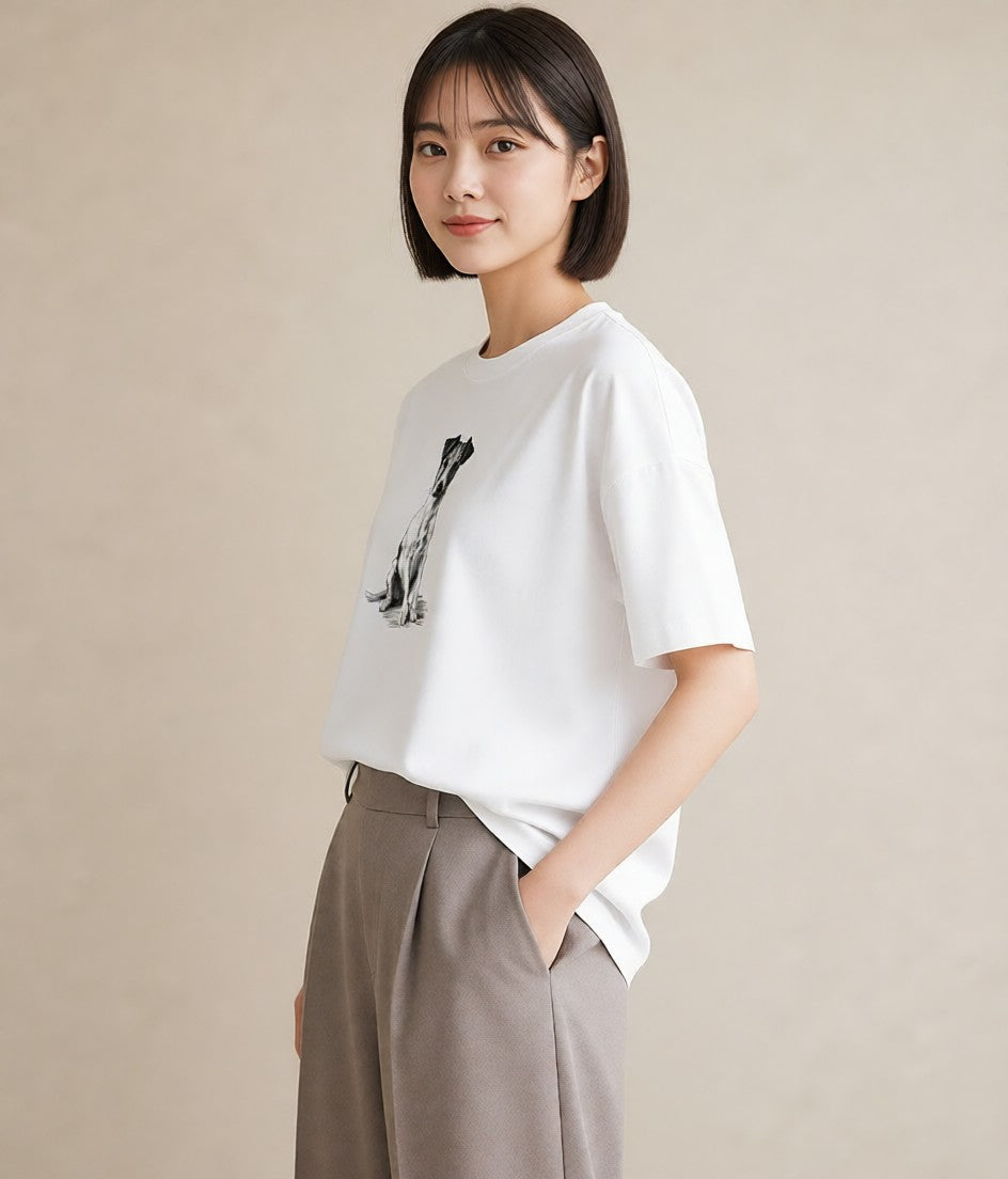 半袖Tシャツ レディース ジャックラッセルテリア 犬 いぬ イラスト ボタニカル 母娘コーデ 自分用 白T YMAZO
