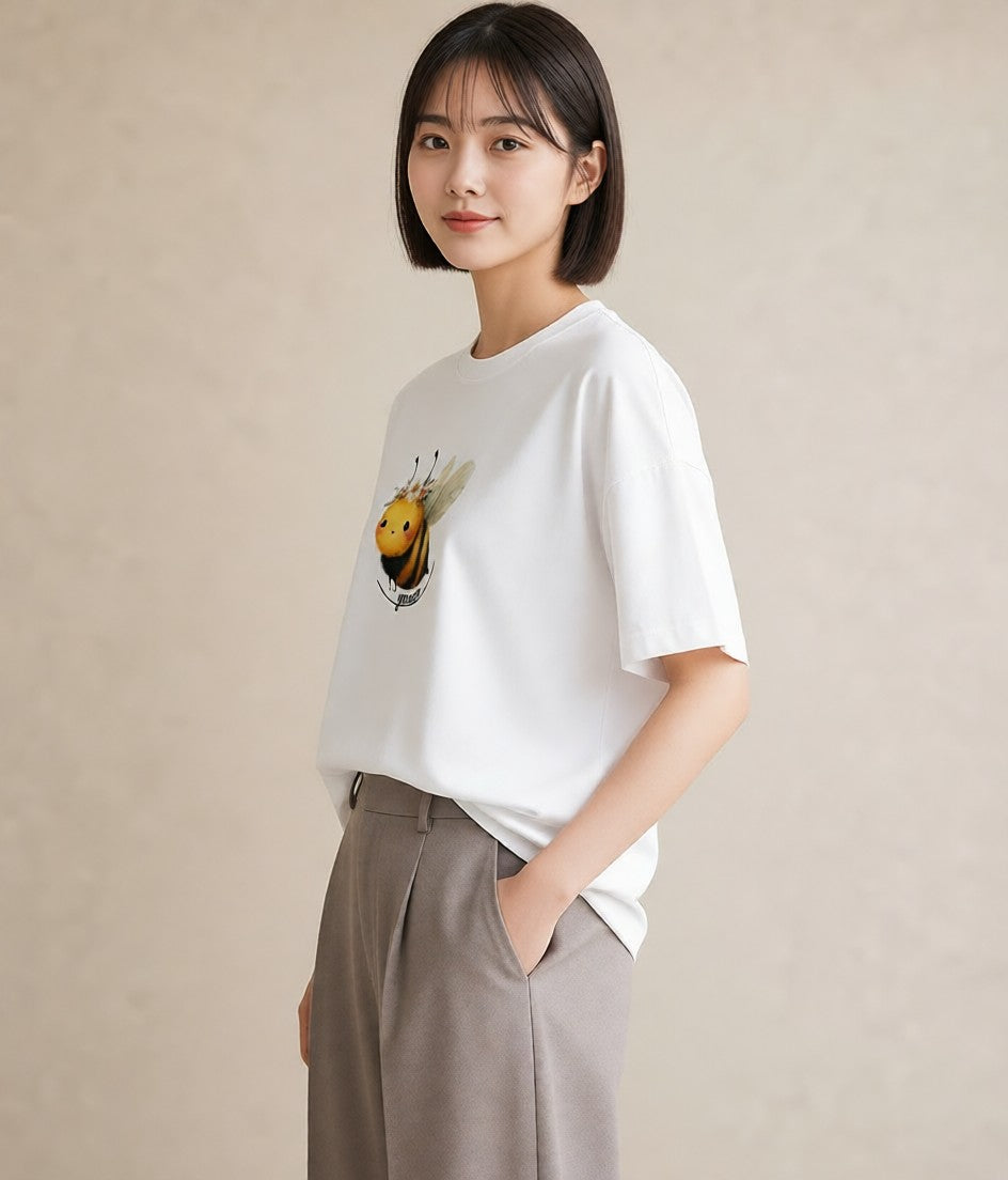 プリントTシャツ レディース ハニー 食べ物 フード イラスト シンプル 週末コーデ 敬老の日 白T YMAZO