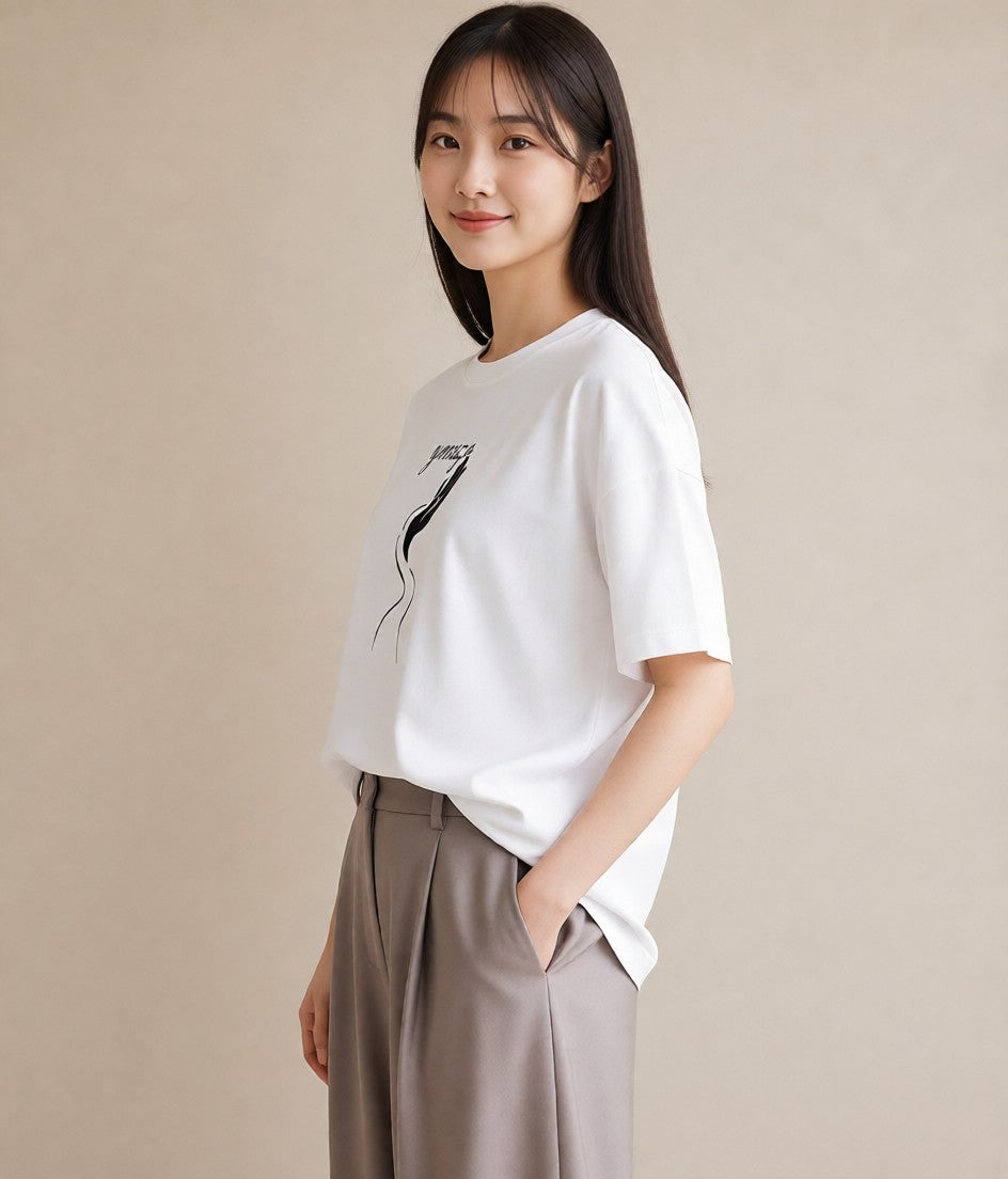 プリントTシャツ レディース 手鏡 アンティーク レトロ ナチュラル イラスト ガーリー お出かけ 普段着 白T YMAZO