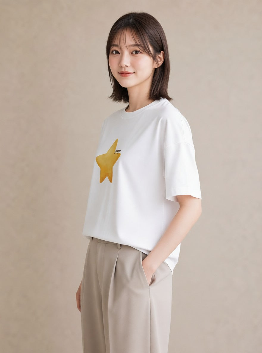 グラフィックTシャツ レディース 天の川 星空 宇宙 イラスト モード 在宅 公園 白T YMAZO