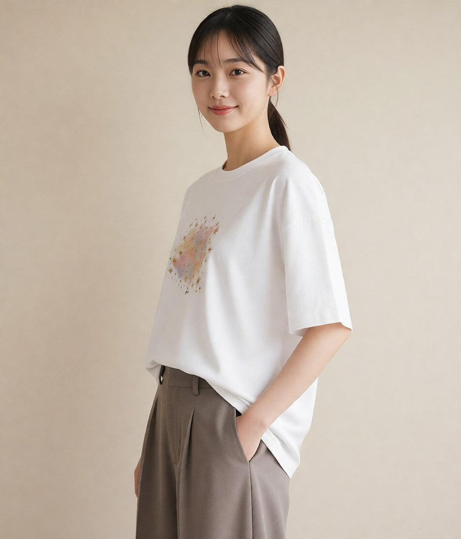 半袖Tシャツ レディース 射手座 星空 宇宙 イラスト 社会人 女性 白T YMAZO