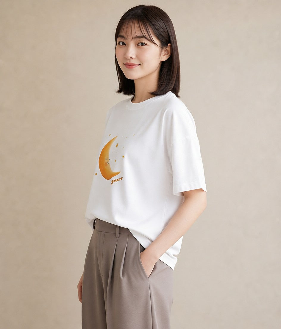 デザインTシャツ レディース 星空 宇宙 イラスト ルームウェア ギフト 白T YMAZO