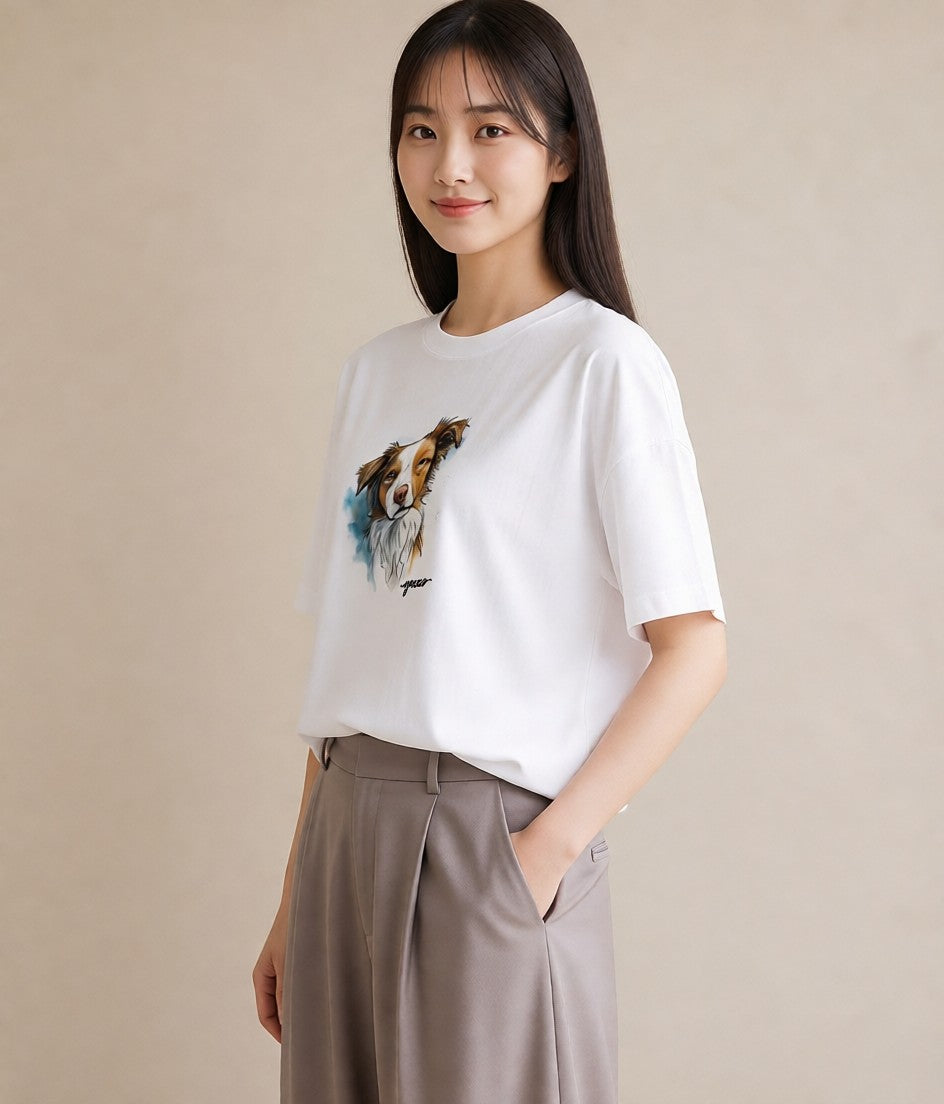 グラフィックTシャツ レディース 保護犬 犬 いぬ イラスト シンプル 通勤 在宅 白T YMAZO