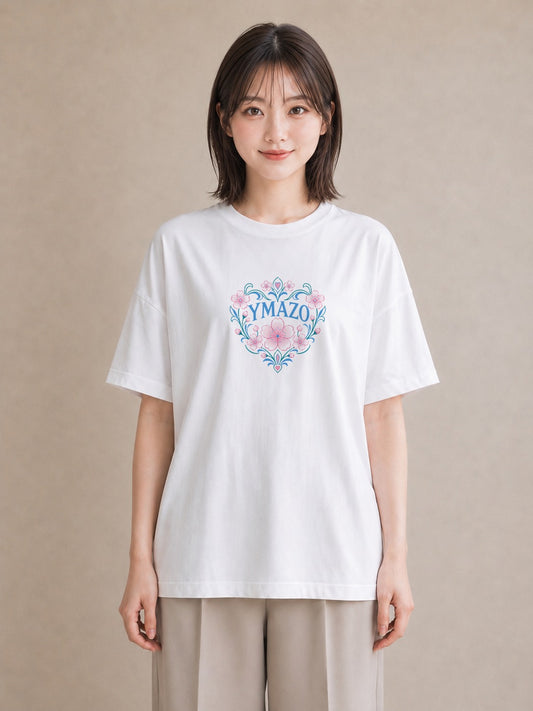 【受注生産】YMAZO Tシャツ レディース 半袖 ビッグT 花柄 フローラル ボタニカル 花 ブーケ 白T 綿100% ホワイト M L 水彩 手描き ナチュラル リンクコーデ 推し活 プレゼント 初夏 ギフト|花便り(大きめプリント 2