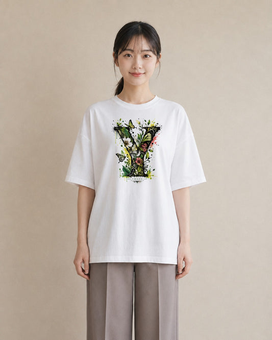 花の記す|水彩 半袖Tシャツ レディース(大きめプリント 20×25cm)