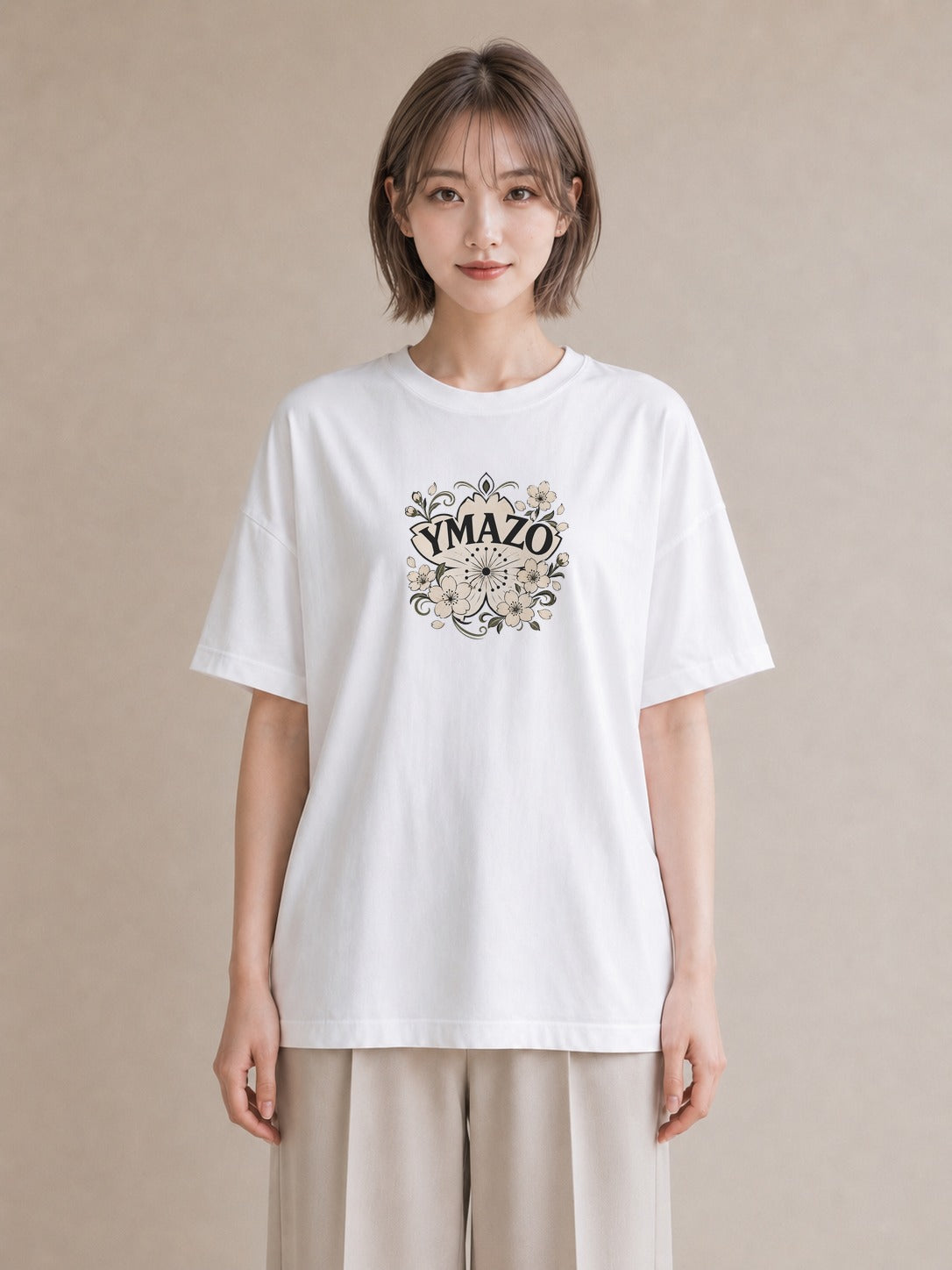 【受注生産】YMAZO Tシャツ レディース 半袖 ビッグシルエット 花柄 フローラル ボタニカル 花 ブーケ 白T 綿100% ホワイト M L 水彩 ニュアンス ナチュラル デイリー 推し活 ギフト 初夏 プレゼ|花便り(スタンダードプ