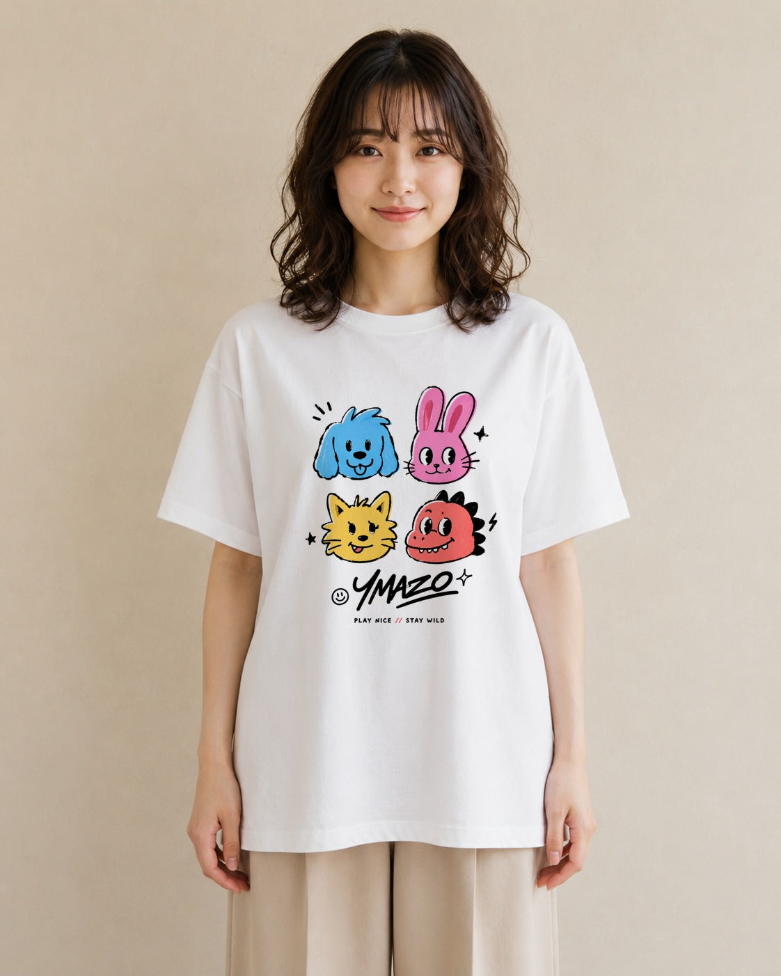なかよし日和|水彩 半袖Tシャツ レディース